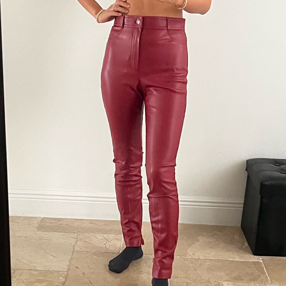 Burgundy leather pants jeans from Zara
